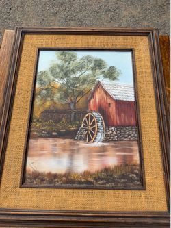 Vintage Framed Rustic Water Mill Wall Art
