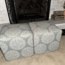 Teal And White Ottomans 