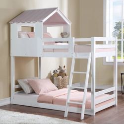 Brand New White & Pink Twin Size Bunk Bed 
