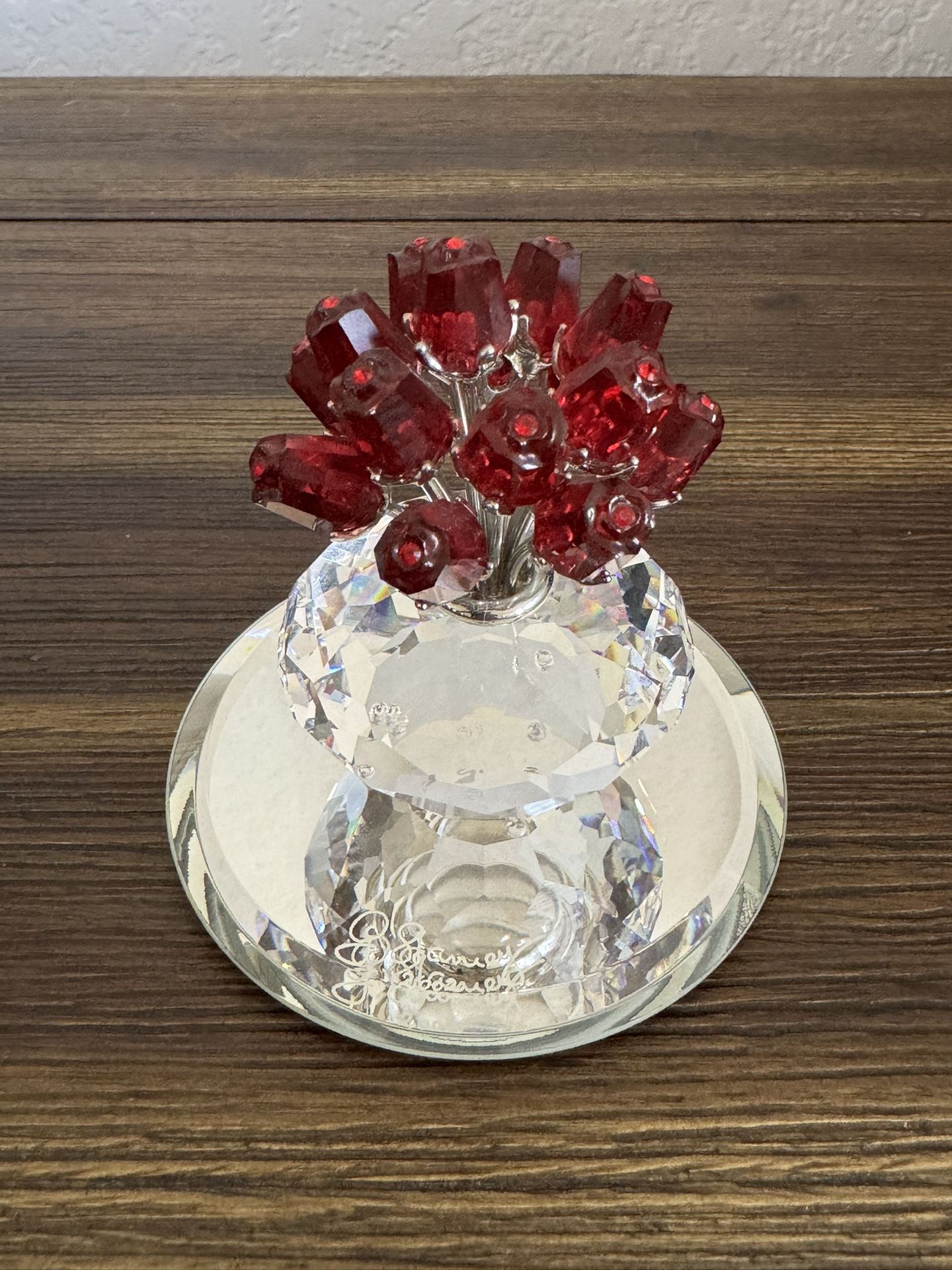 Vintage Swarovski Crystal Vase of Red Roses Figurine 15th Anniversary 2002