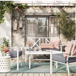 White Metal Cross back Loveseat 