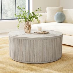 Sylvia Solid Wood Drum Coffee Table with storage