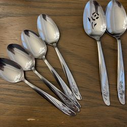 6 Oneida Custom ROSEANNE Rose Petal Stainless Flatware Tablespoons Floral