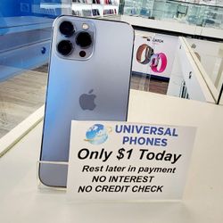 Apple IPhone 13 Pro Max 128gb  Unlocked, FREE Smartwach/ Headphones. Pay $1 Today Rest in payments. NO CREDIT NEEDED FINANCING