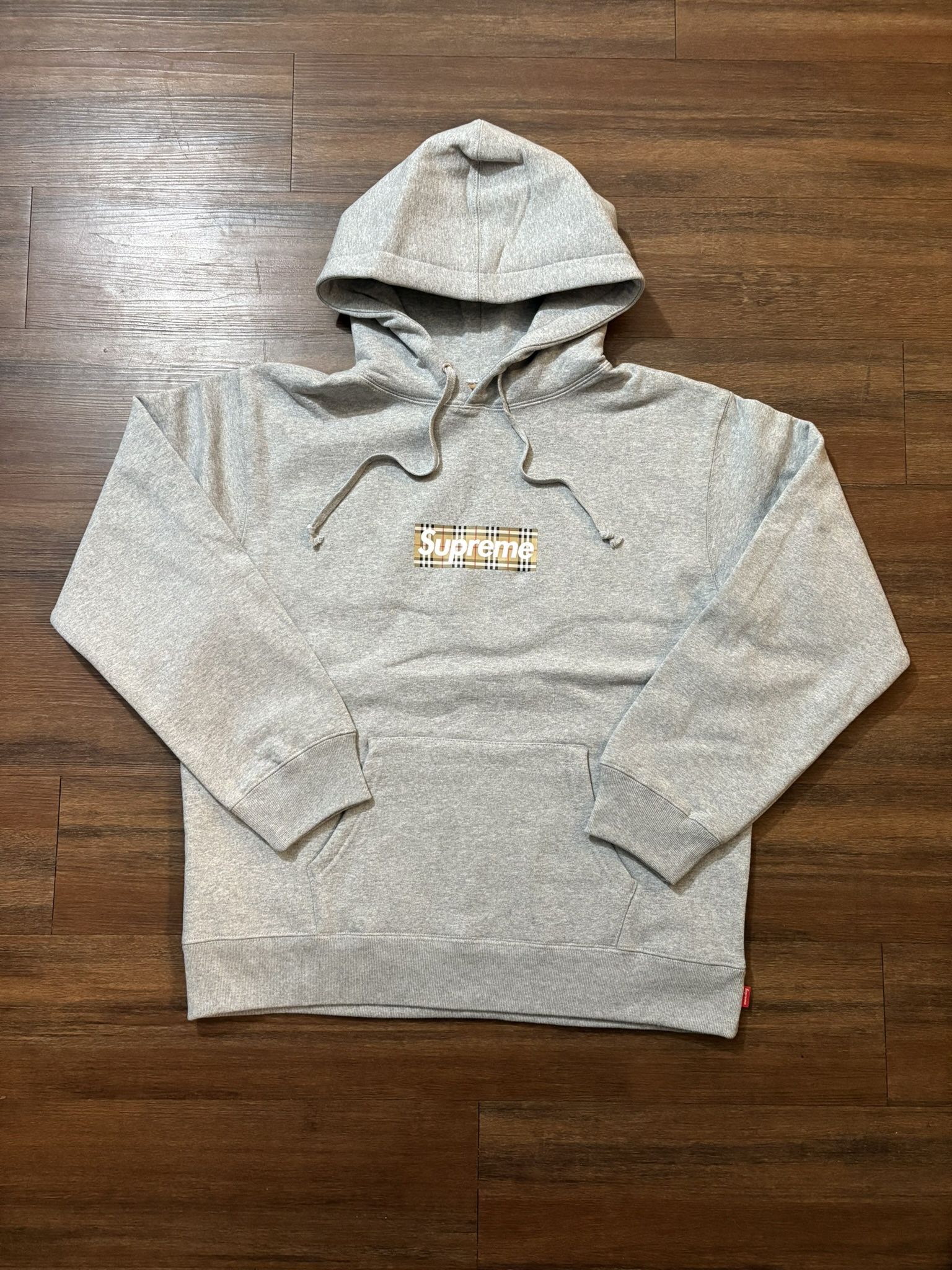 Supreme x Burberry Box Logo Hooded Sweatshirt ‘Heather Grey’ Size Small
