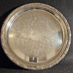 Antique 14in. post-1940 Silver Plated Engraved Old Sheffield Serving Tray