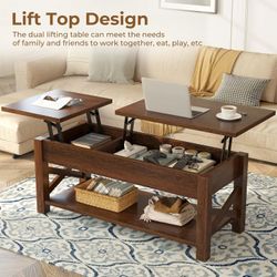 Rolanstar Coffee Table 47.2" Lift Top with Compartment Brown Wood
