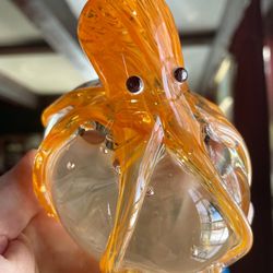JIACI JEMQ Handblown Orange Art Glass Octopus Paperweight Aquarium Beach Patio