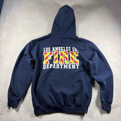 LAFD Los Angeles Fire Dept Men’s Medium Blue Hoodie USA Pullover #3176