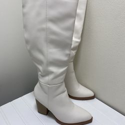 Elegant off-White,6,Knee-High Women's Boots,block heel,vegan leather,pointed toe