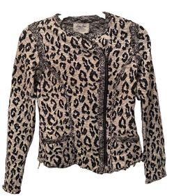 Lucky Brand Leopard Print Knit Moto Jacket Moto Sweater Raw Hem Asymmetric Small