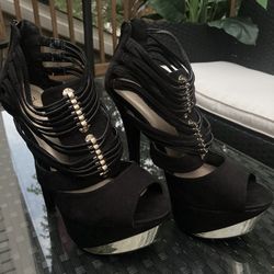 Black & gold suede heels Size 8.5