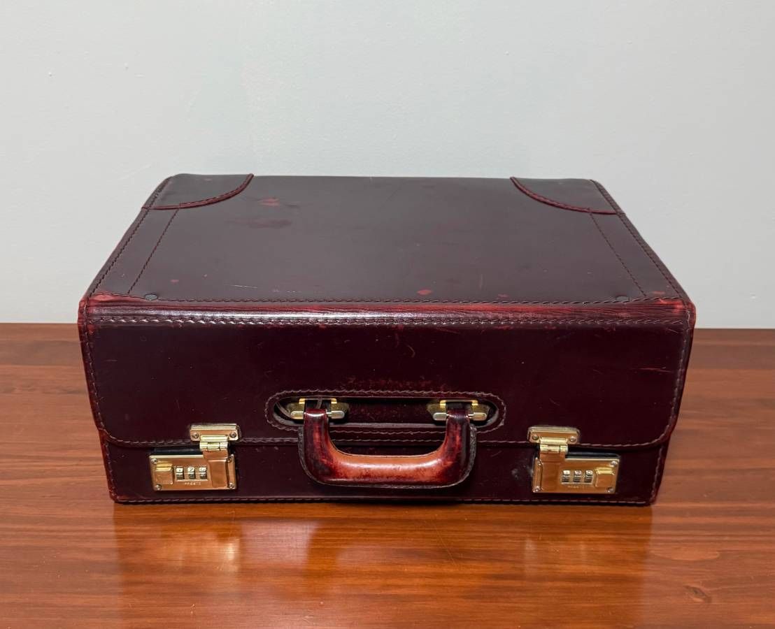 Vintage Presto Leather Travel Suitcase Accent Decor