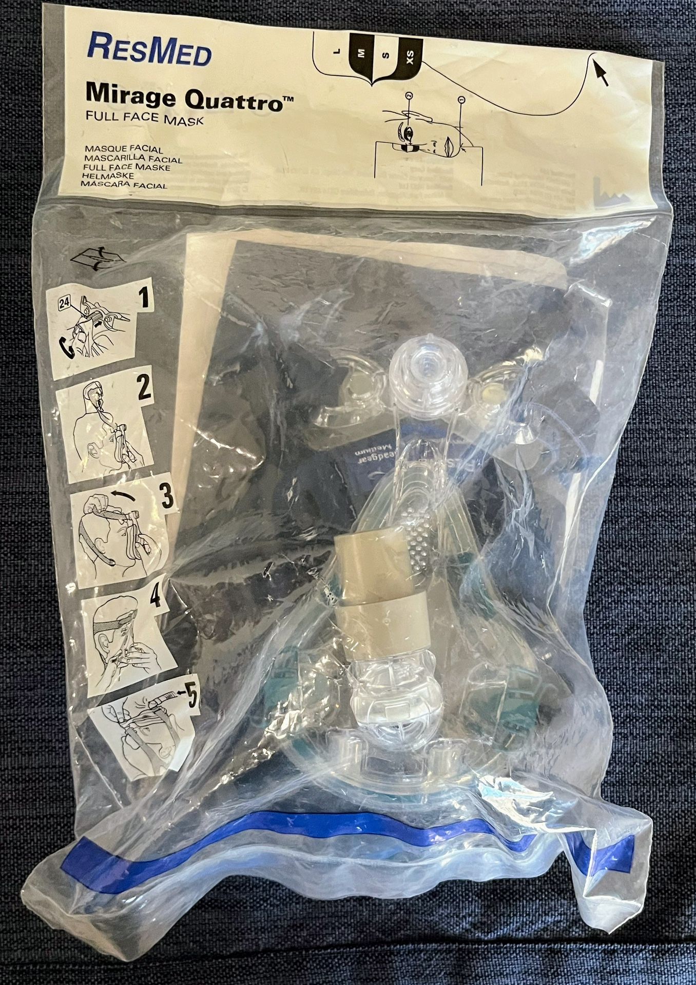 SMALL ResMed 61201 - NEW in SEALED Bag Mirage Quattro Full Face Mask Manufacturer: ResMed In the Package: 61265 - Frame 61291 - Cushion 16118 - Head
