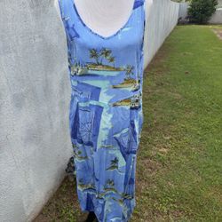 PreOwned Jams World Maxi Dress Hawaiian Print Blue Women's Large