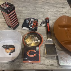 Chicago Bears NFL Merchandise (Jenga, Party Bowl, Plates, Napkins, Can Cooler, Spatula, Coasters, Serving Plate)
