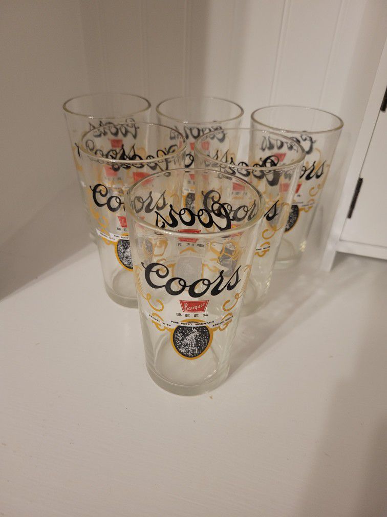 Vintage 1960’s Coors Banquet Beer Pure Rocky Mountain Set of 6 Glasses