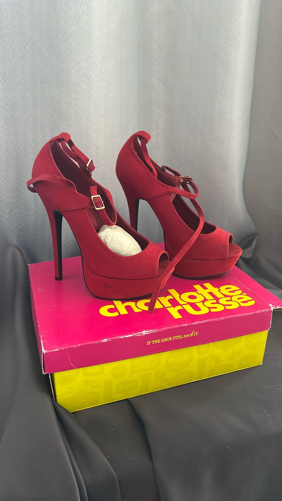 Size 8 red Charlotte rose heels
