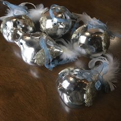 5 Silver Bird Ornaments
