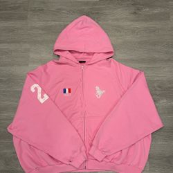 Balenciaga Pink Polo Distressed Zip-Up Hoodie
