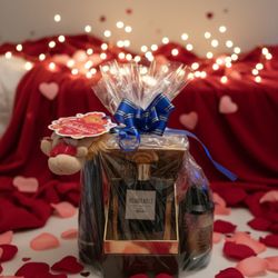 Mens Cologne Valentines Day Basket Gift Set,body Spray, Hydrating Body Cream 