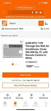 Impecca 8,000 BTU 115V Through-the-Wall Air Conditioner, Cools 250-350 Sq. Ft. with Remote Control i