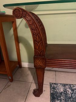 🌿 FOR SALE — BEAUTIFUL CARVED WOOD & GLASS CONSOLE TABLE