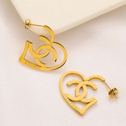 CC Heart Shaped Hoop Gold Earrings 