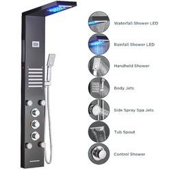 FURUISI 45 in Black 20.08-in Waterfall Dual Head Shower Tower System