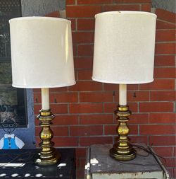1960-70s Stiffel Solid Brass Dual Bulb Table Lamp Set