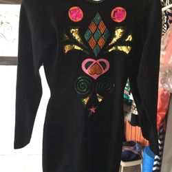 Vintage Andrea Jovine Black Knit Beaded Dress