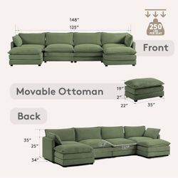 🛋️ Like-New 148” Cloud Sectional Couch – Green – $600 OBO