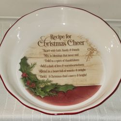 Vintage "Recipe for Christmas Cheer" Pie Baking Dish/Plate
