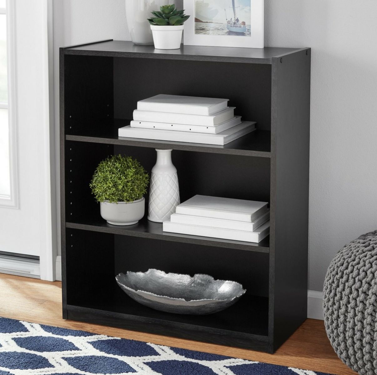 Mainstays 31" 3-Shelf Bookcase with Adjustable Shelves, True Black Oak New InBox