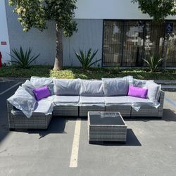 $450.00 No Assemble Require!!! New 7 Pieces Outdoor Patio Furniture Set Sectional Sofa ottoman table