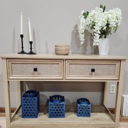 Rattan 2 Drawer Entryway Table w/ Shelf