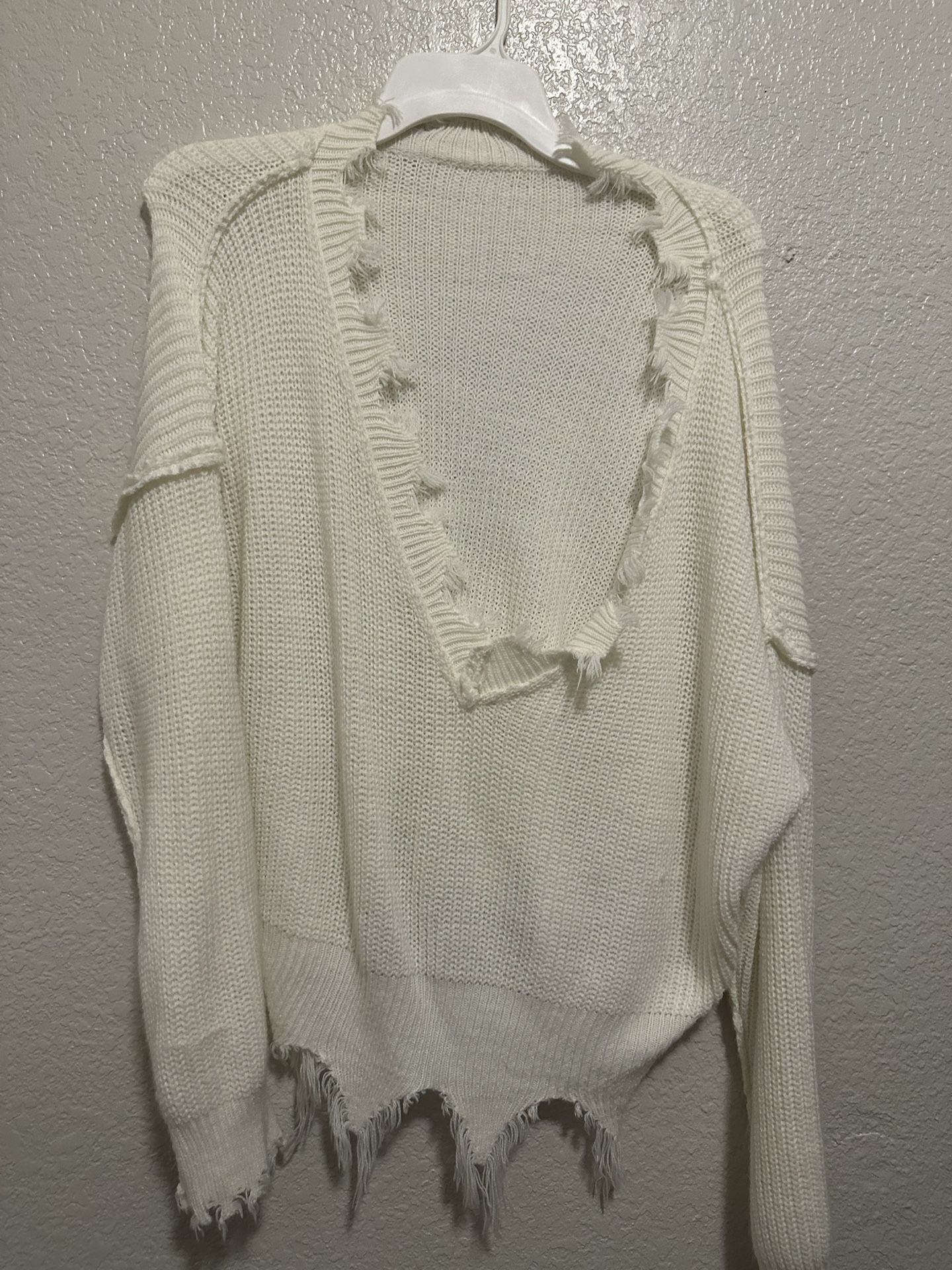 White Fringed Knit Sweater