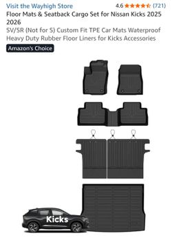Floor Mats & Seatback Cargo Set for Nissan Kicks 2025 2026 SV/SR (Not for S) Custom Fit TPE Car Mats Waterproof Heavy Duty Rubber Floor Liners for Kic