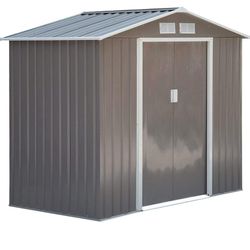 New in box 7' x 4' Outdoor Storage Shed, Garden Tool House with Foundation, 4 Vents and 2 Easy Sliding Doors for Backyard, Patio, Garage, Lawn, Gray 8