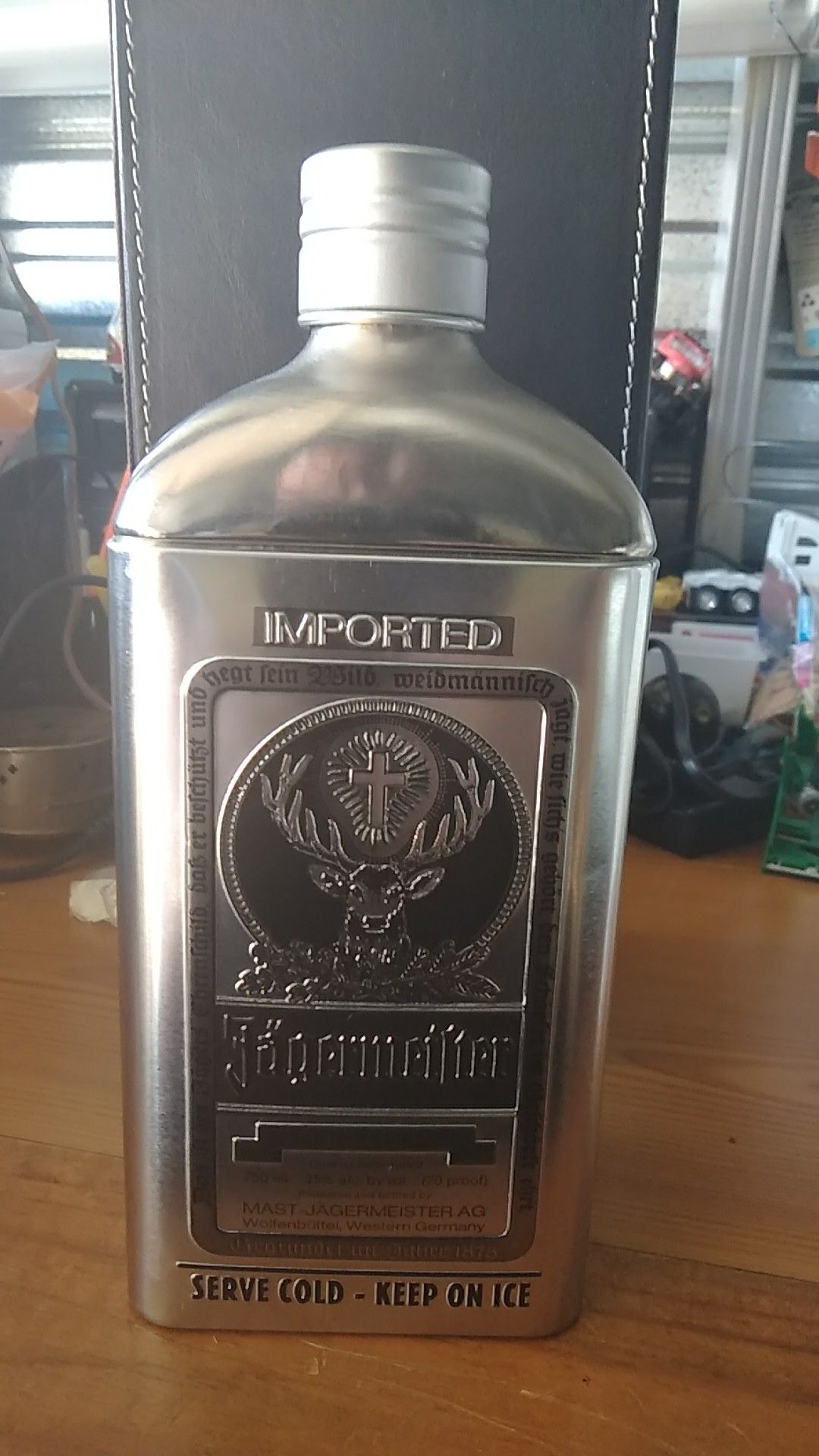 Jagermeister tin bottle
