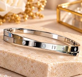 Silver Bangle Bracelet with Roman Numerals