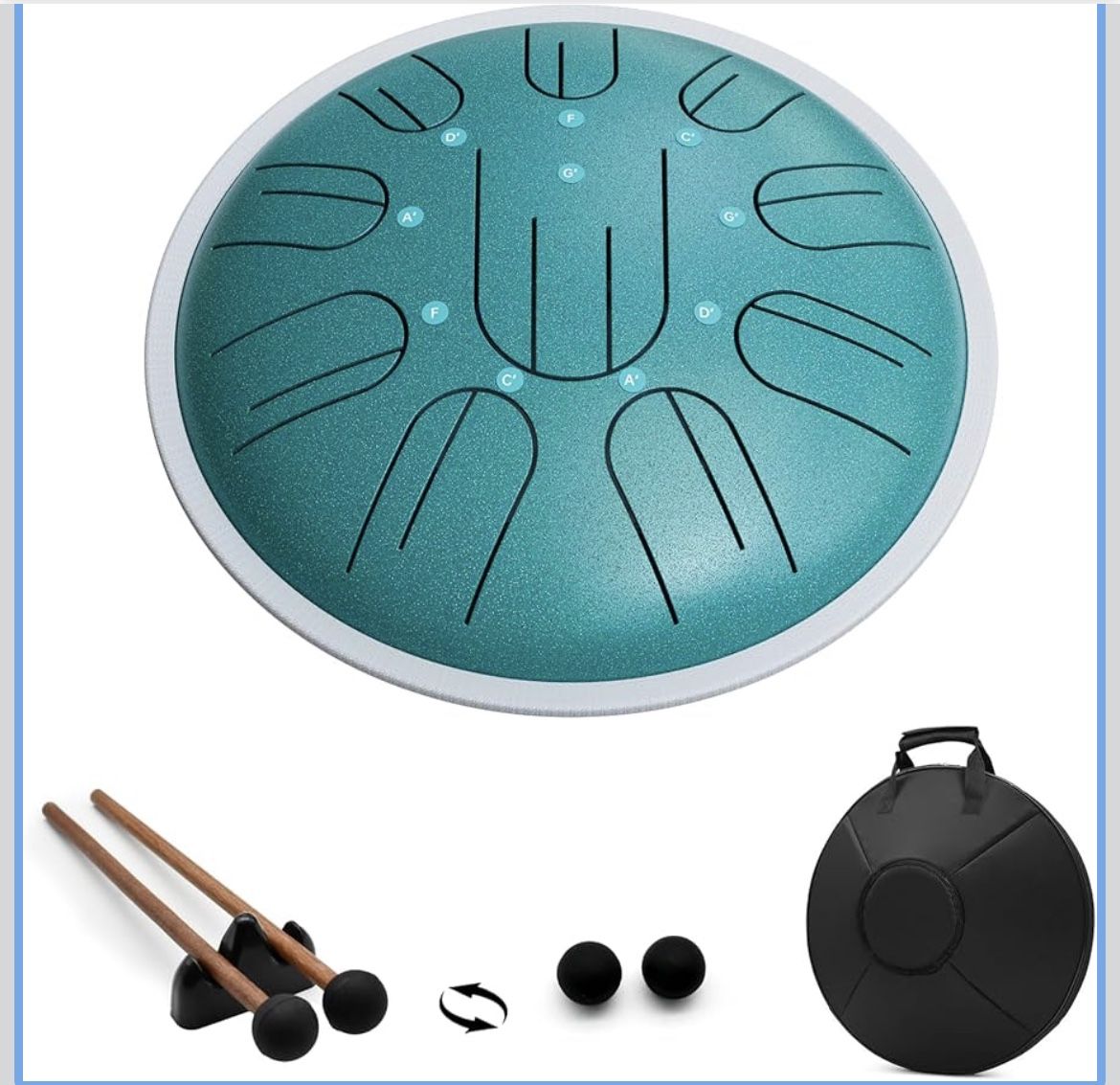 Steel Tongue Drum, 10 Inch 10 Notes Hanpan, G Major, Hand Pan Drums Mallets and Carry Bag, Malachite Green