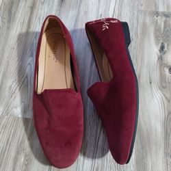 VIONIC Willa Velvet Slip On Burgundy Flats Gold Embroidery Women's Size 8.5