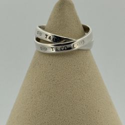 Tiffany & Co. Sz 9 Interlocking 1837 Ring Double Band Sterling Silver w/ Pouch