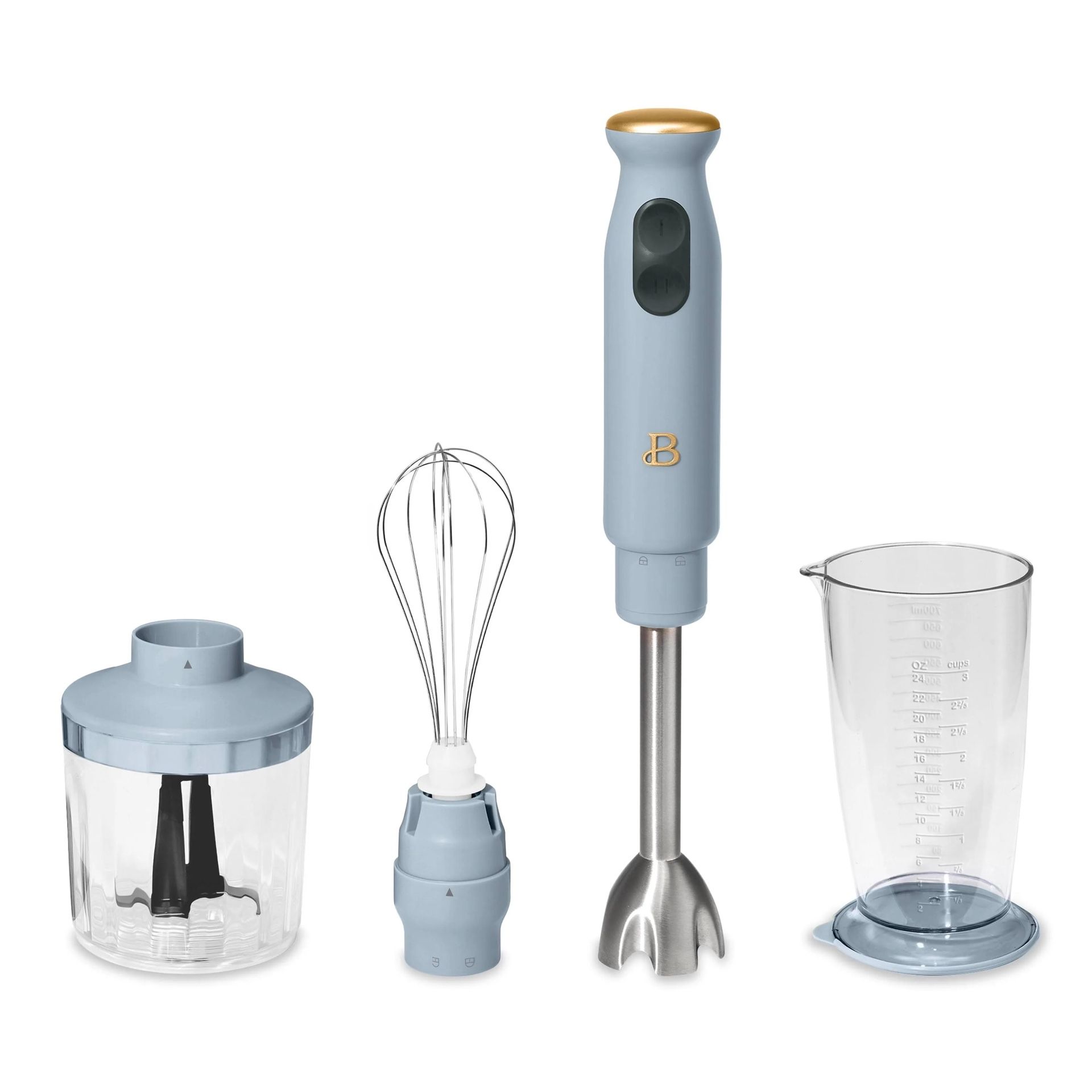 Beautiful 2-Speed Immersion Blender with Chopper & Measuring Cup, Cornflower Blue by Drew Barrymore