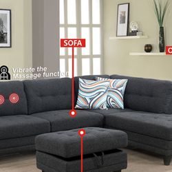 Black Grey Linen Vibrate The Massage Function Sofa Set