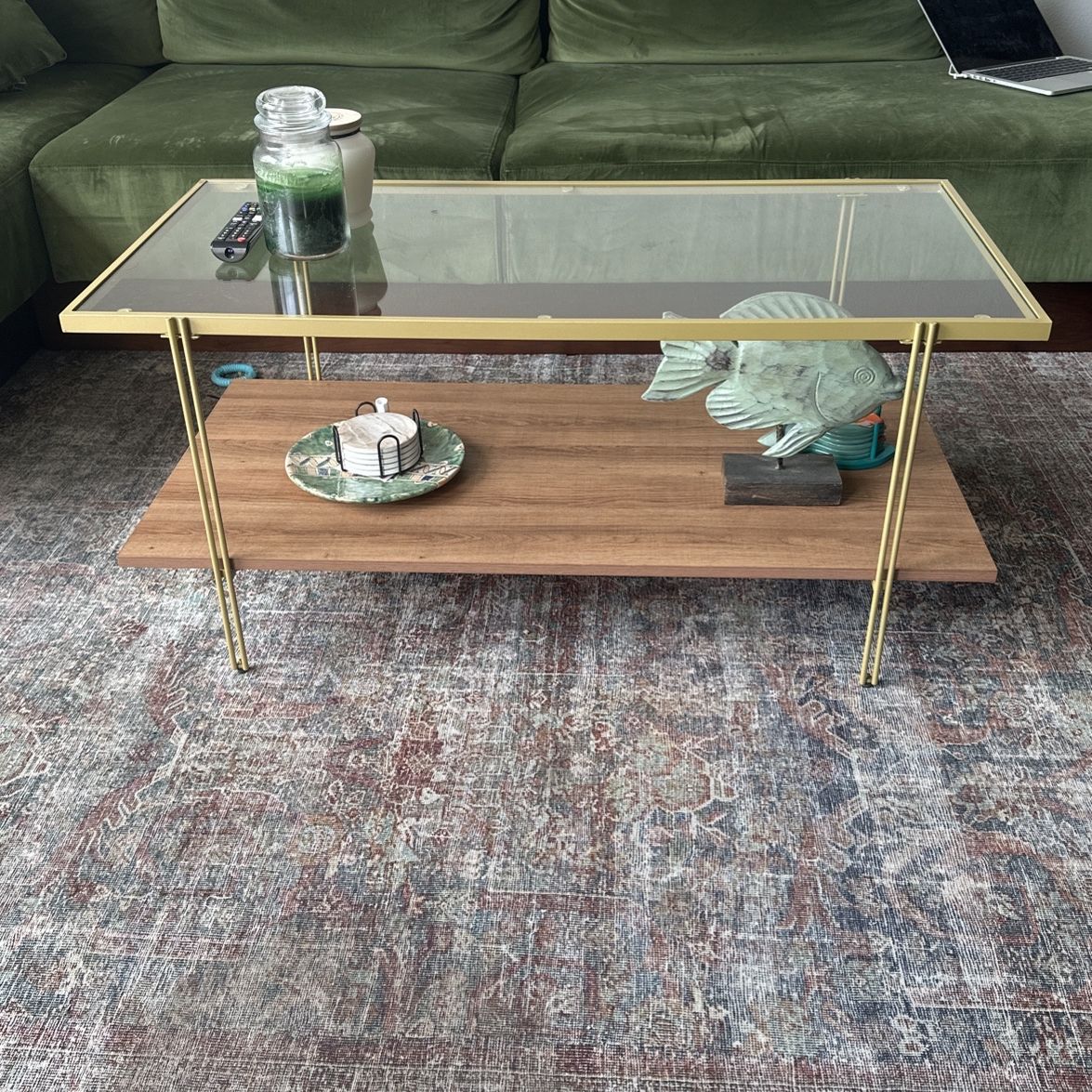 Coffee Table Gold Wood And Glass