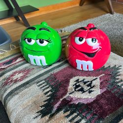 6” Green + Red M&M Candy Jars ( Used As Decoration)