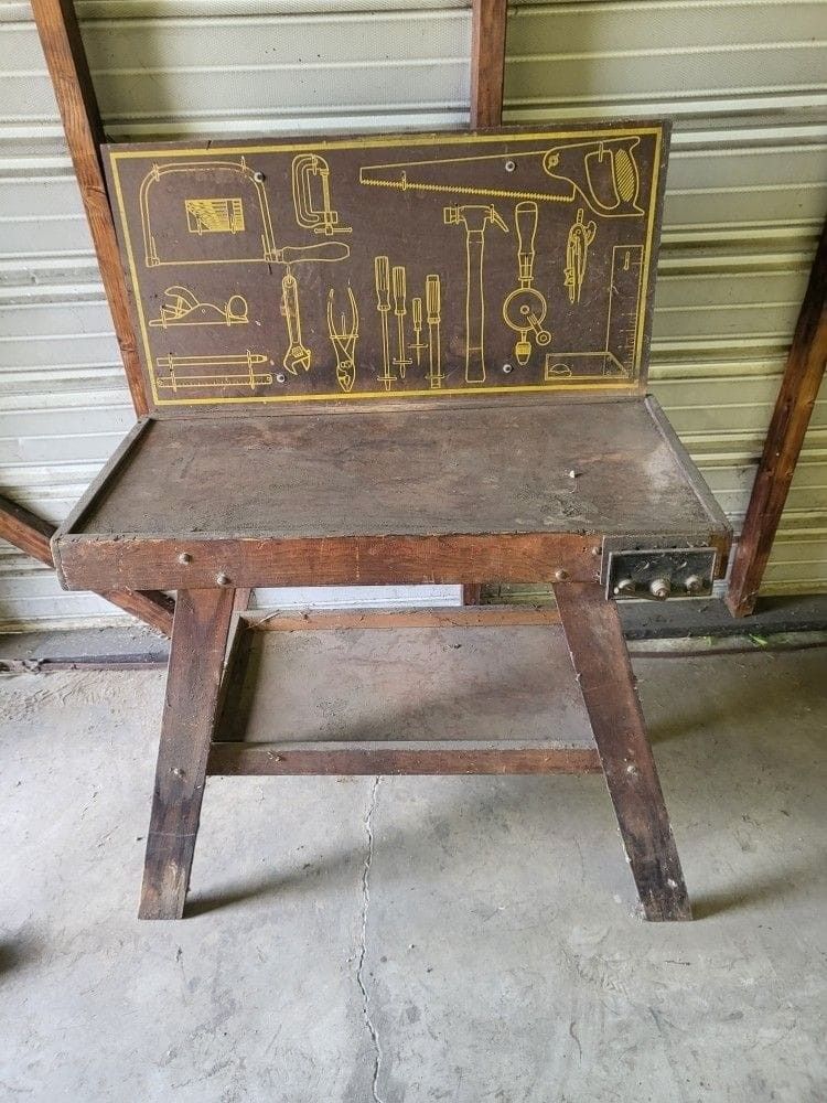 Wooden Kid's Workbench With A Pegboard Back Classic