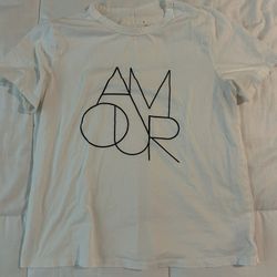 A NEW DAY Women’s “Amour” Short Sleeve Round Neck White Tee Shirt- Size S